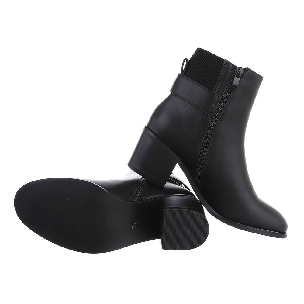 Damen Schwarz Stiefeletten Ital-Design Stiefelette Blockabsatz Klassische in Freizeit