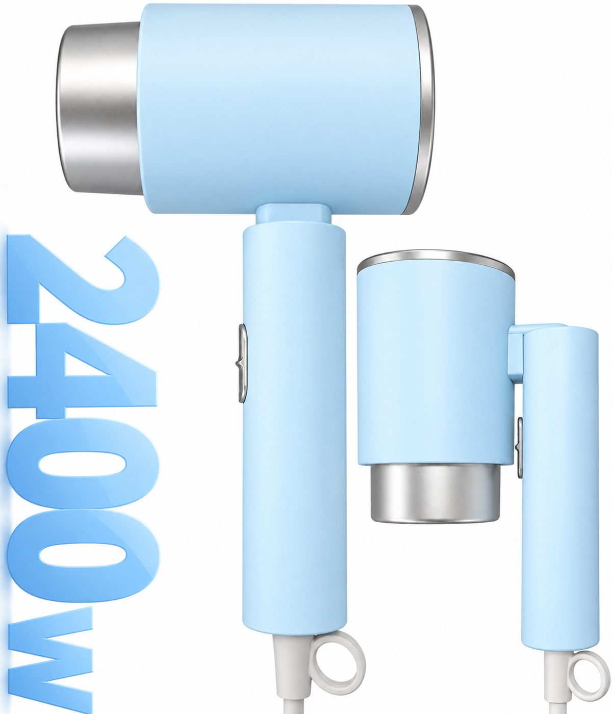 Futicare Haartrockner klappbarer Föhn Ionen 2400 W mit Konzentrator-Düse, 2400 W, 3 Temperaturstufen, schnelles Trocknen, [klein & stark & für Reisen]