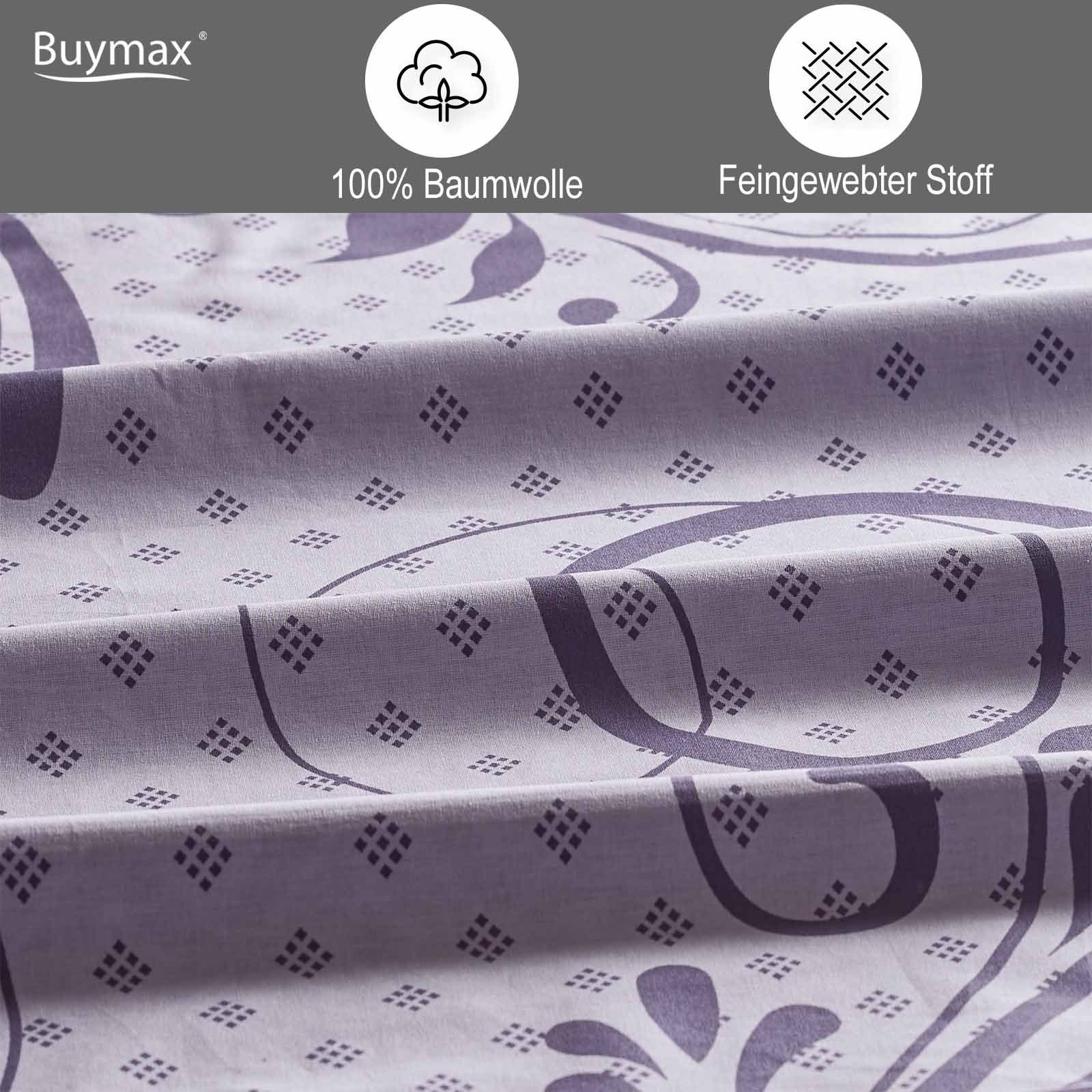 Buymax Bettwäsche Wendebettwäsche, Kissenbezug 80x80cm, Renforce: 100% Baumwolle, 2 teilig, Bettbezug-Set, mit Reißverschluss, Muster Floral Barock – Bild 3 von 5