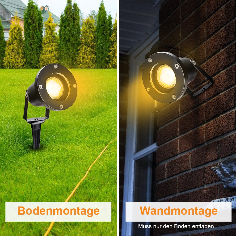 Clanmacy LED Gartenstrahler Gartenbeleuchtung mit Erdspieß 4W IP65 Gartenleuchte Warmweiß, LED fest integriert, Warmweiß – Bild 5 von 5
