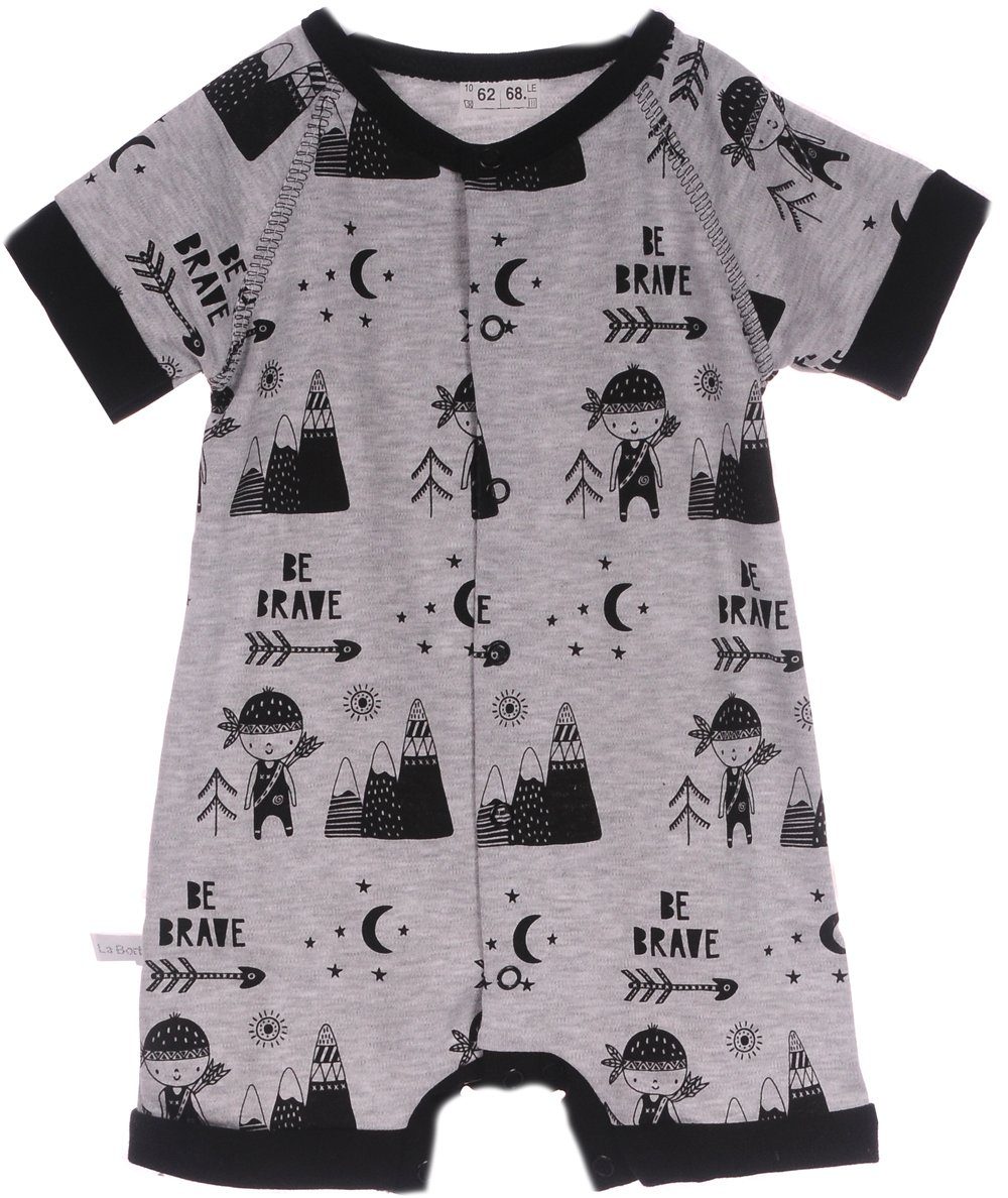 La Bortini Игрок Игрок Baby Ползунки Romper in grau gemustert aus reiner Baumwolle, 44 50 56 62 68 74 80 86 92 98 104