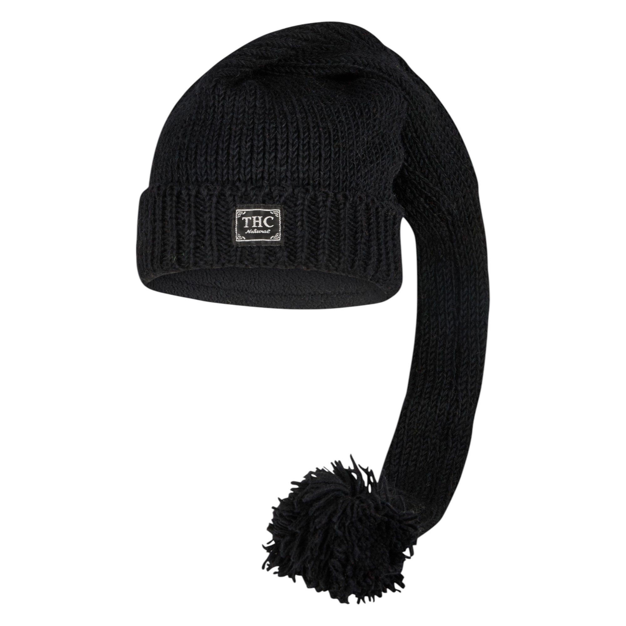THC Natural Line Strickmütze THC Schafwoll Zipfelmütze 721 schwarz (1 Stück, 1-St., 1 Stück) gerippter Umschlag