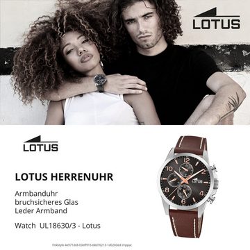 Lotus Quarzuhr Lotus Herrenuhr Khrono Armbanduhr Leder, (Analoguhr), Herren Armbanduhr rund, groß (ca. 41mm), Edelstahl, Luxus