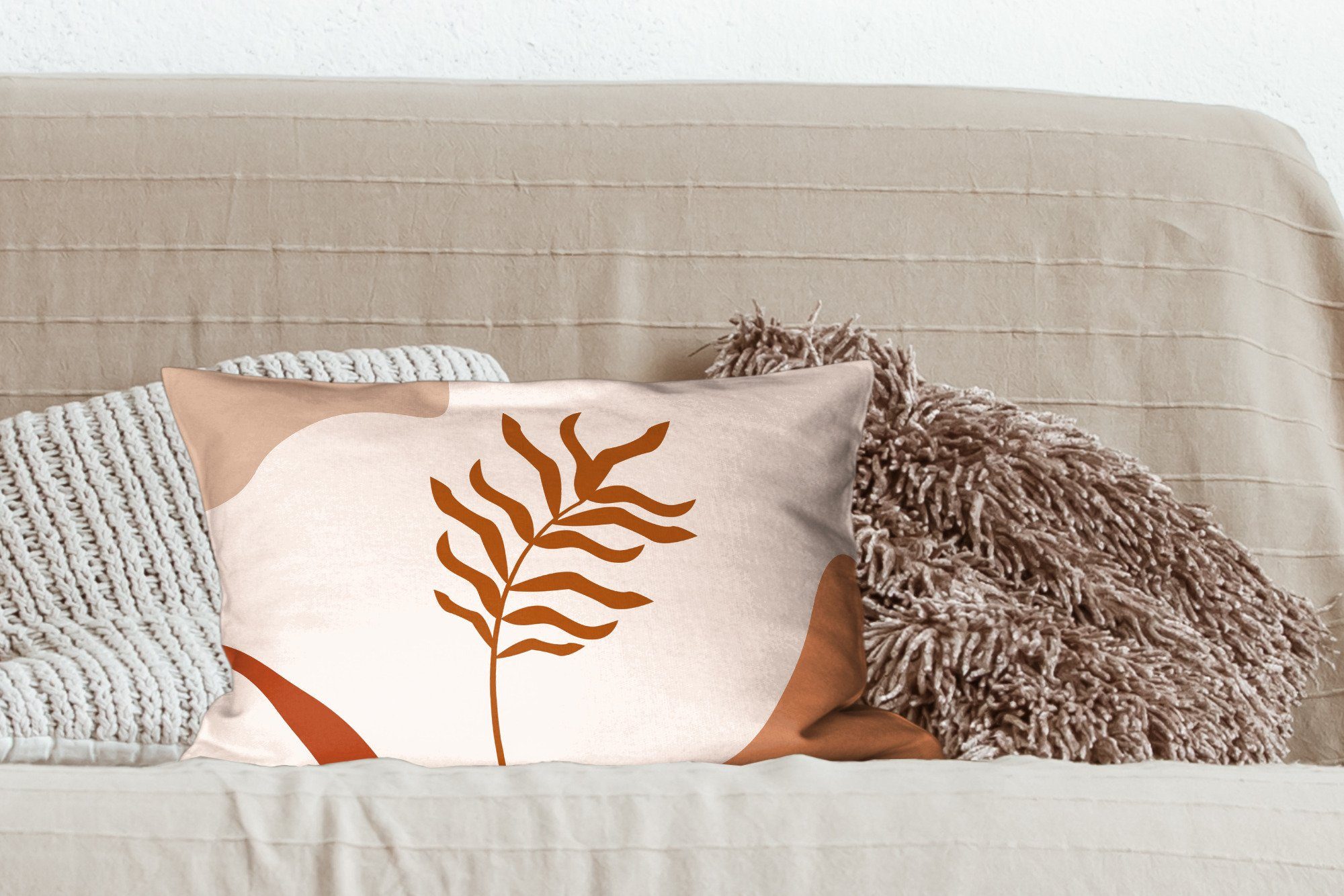Schlafzimmer - Zierkissen, mit Dekoration, Dekokissen Füllung, Wohzimmer Pflanze Braun, Dekokissen MuchoWow - Sommer