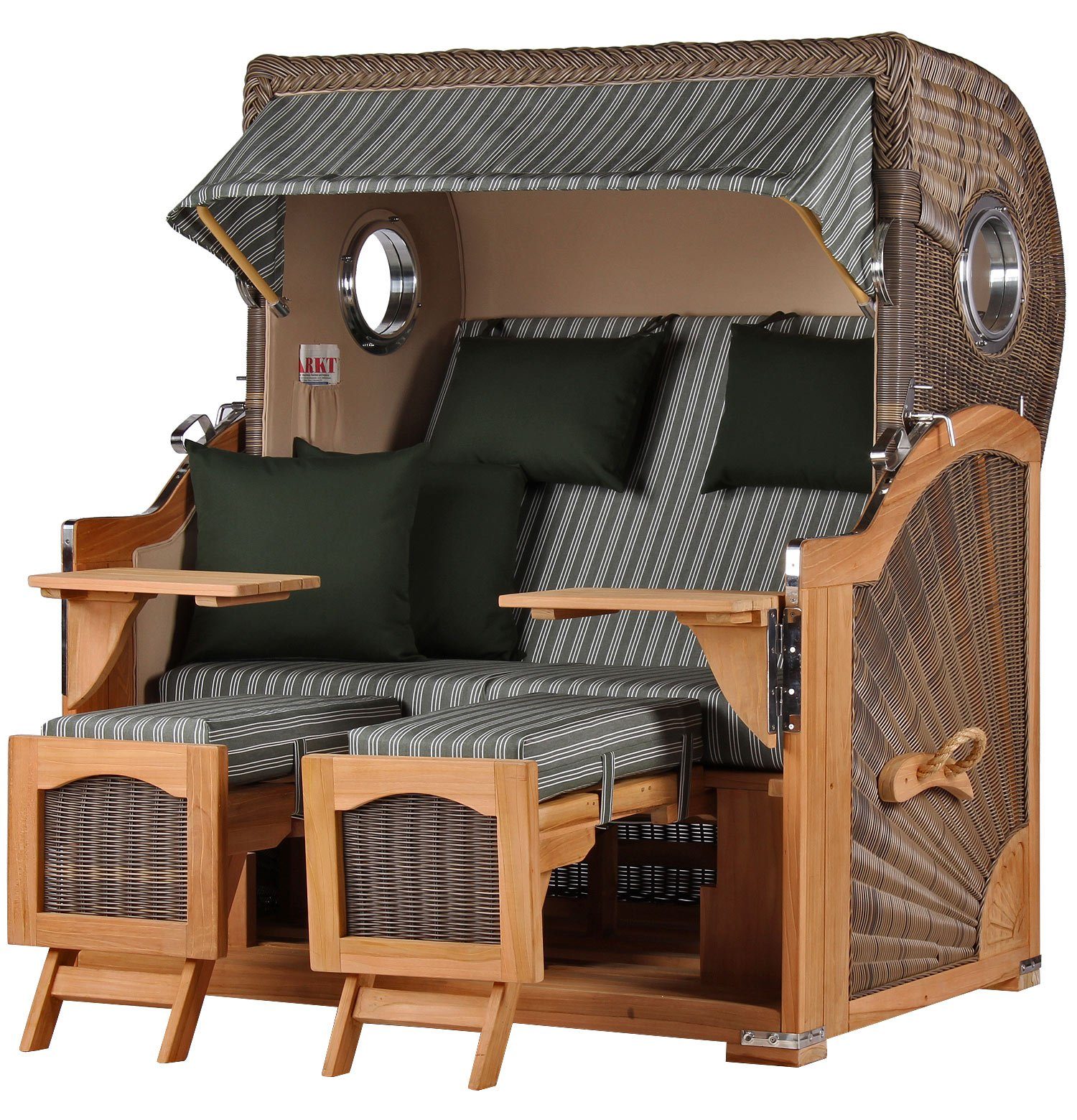 bene living Strandkorb Ammersee Grande XL Teak - PE grau - Modell 504, BxTxH: 142x95x165 cm, Volllieger ca. 175 Grad, Ostsee-Strandkorb Komplettset, inkl. Liftersystem und Bullaugen