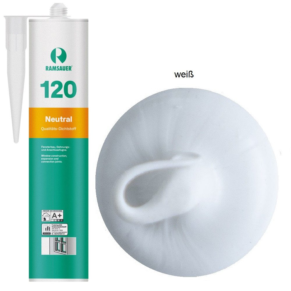 Ramsauer Dichtstoff Ramsauer 120 Neutral Silikon Dichtstoff 310ml Kartusche, gebrauchsfertig, UV- und witterungsbeständig, anstrichverträglich