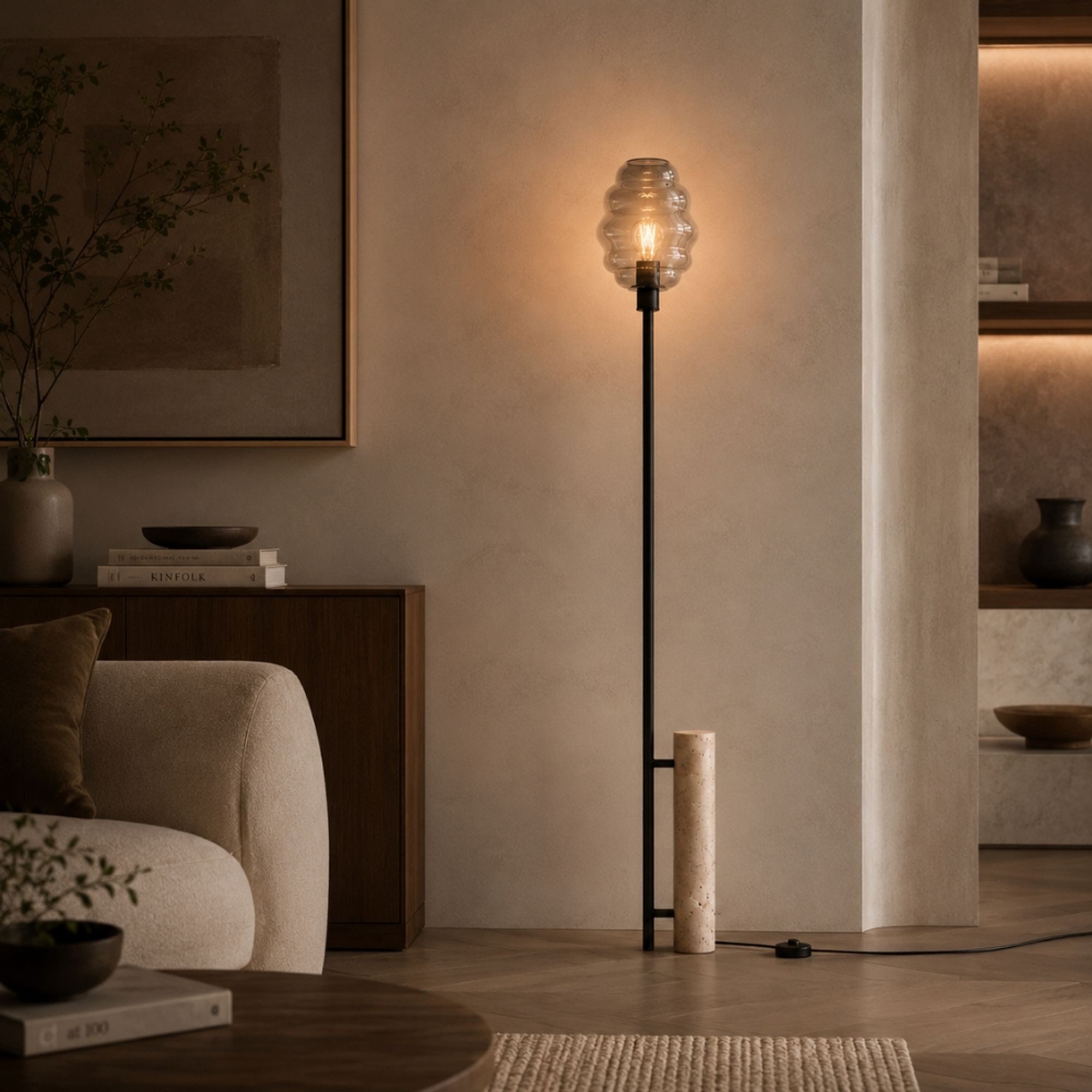 s.luce Stehlampe Echos Travertin-Stein 180cm Rauch