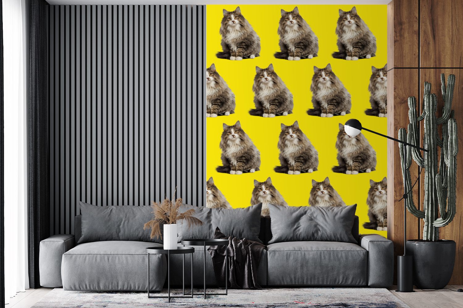 Wandtapete Tapete Gelb Haustiere - bedruckt, Fototapete Muster, St), Montagefertig Vinyl für (3 Wohnzimmer, - Matt, MuchoWow