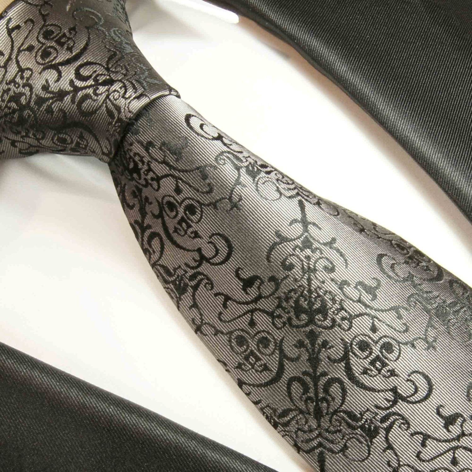 barock Herren grau 100% silber Schmal modern Schlips Seide 2051 Designer (6cm), Krawatte Malone Paul Seidenkrawatte
