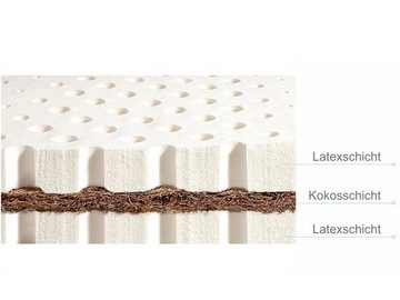Latexmatratze Kokos-mit Kokosplatten 7 Zonen RG 65/70 (bis 95kg/125kg), Letti Moderni, 20 cm hoch, Made in EU, 100% Latex, H2 & H3