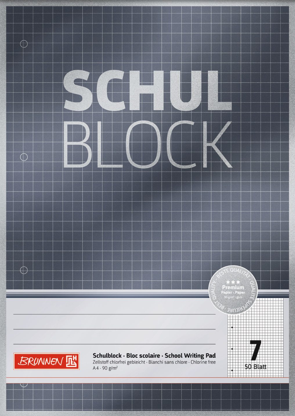 Notizblock Briefblock kariert Block A4 50 Blatt Lin 7 silber 10-52607