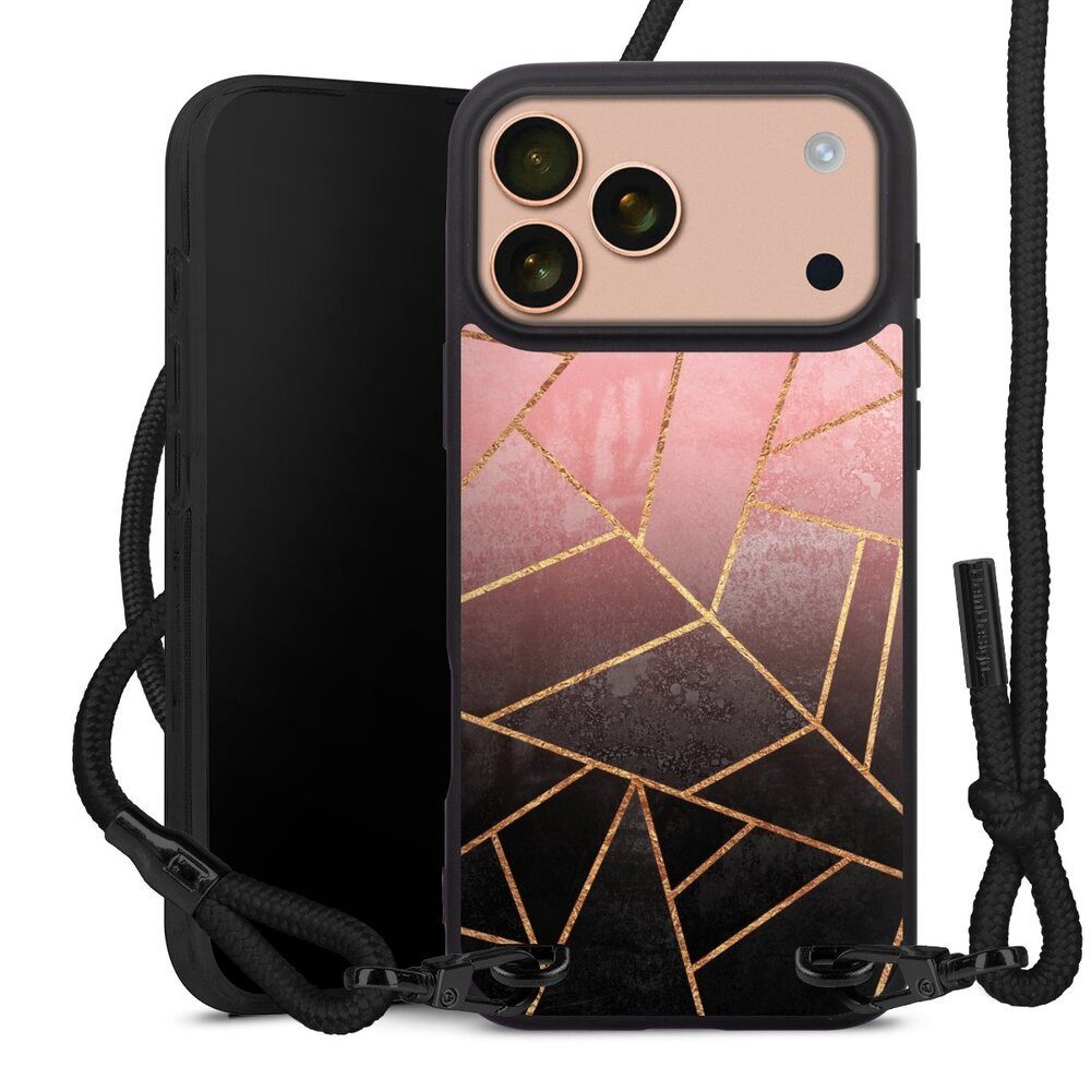 DeinDesign Handyhülle Farbverlauf Geometric Gold & Kupfer Pink And Black Stone Gold Print, Apple iPhone 17 Pro Max Premium Handykette Hülle mit Band