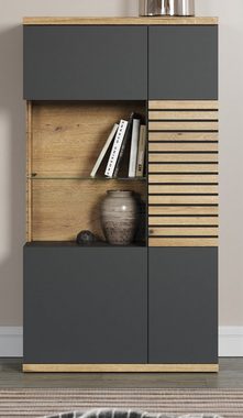 Furn.Design Highboard Norris (Vitrine in grau mit Evoke Eiche Dekor, 80 x 146 cm, 10 Fächer), mit Soft-Close