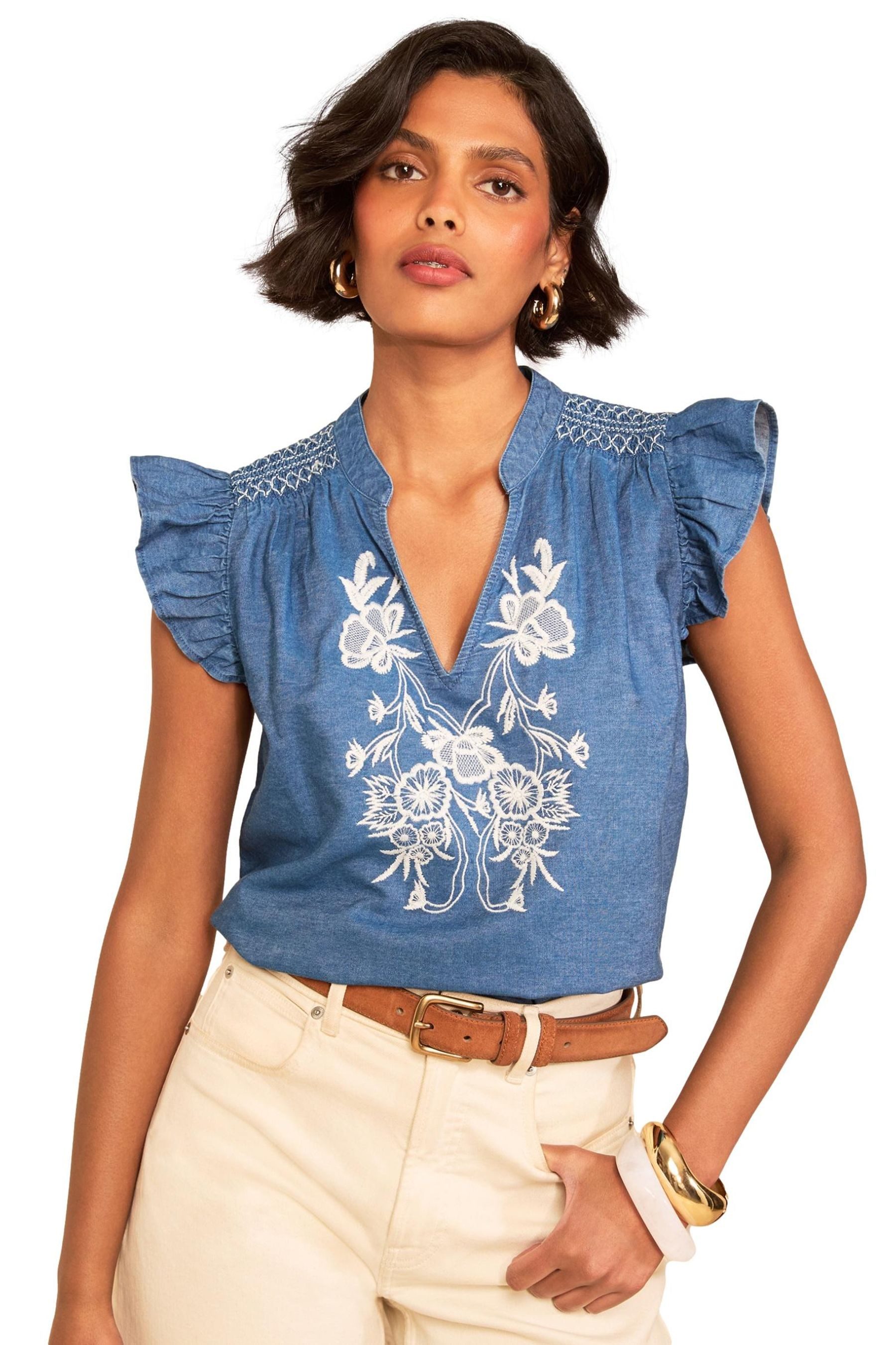 Love & Roses Blusentop Love & Roses Kurzarmoberteil mit Stickerei (1-tlg)