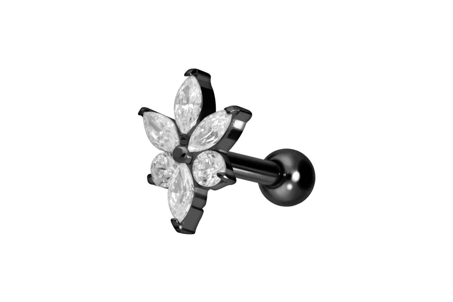 Piercing-Set Titan Ohrpiercing mit Innengewinde KRISTALLBLUME