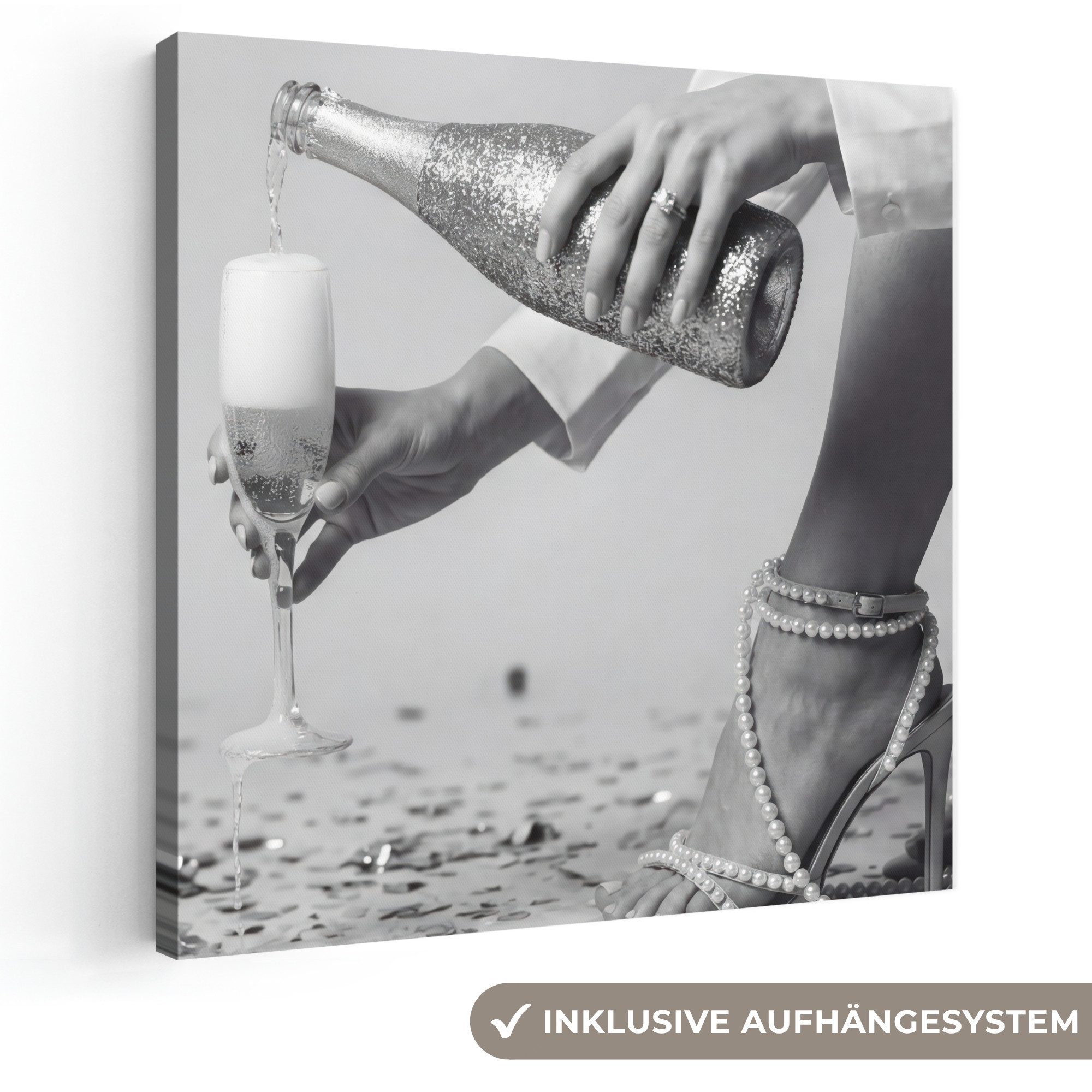 OneMillionCanvasses® Leinwandbild Festlich - Champagner - Discokugel, Fotodruck (1 St), Wandbild, Deko Schlafzimmer Wohnzimmer Flur 20x20 cm