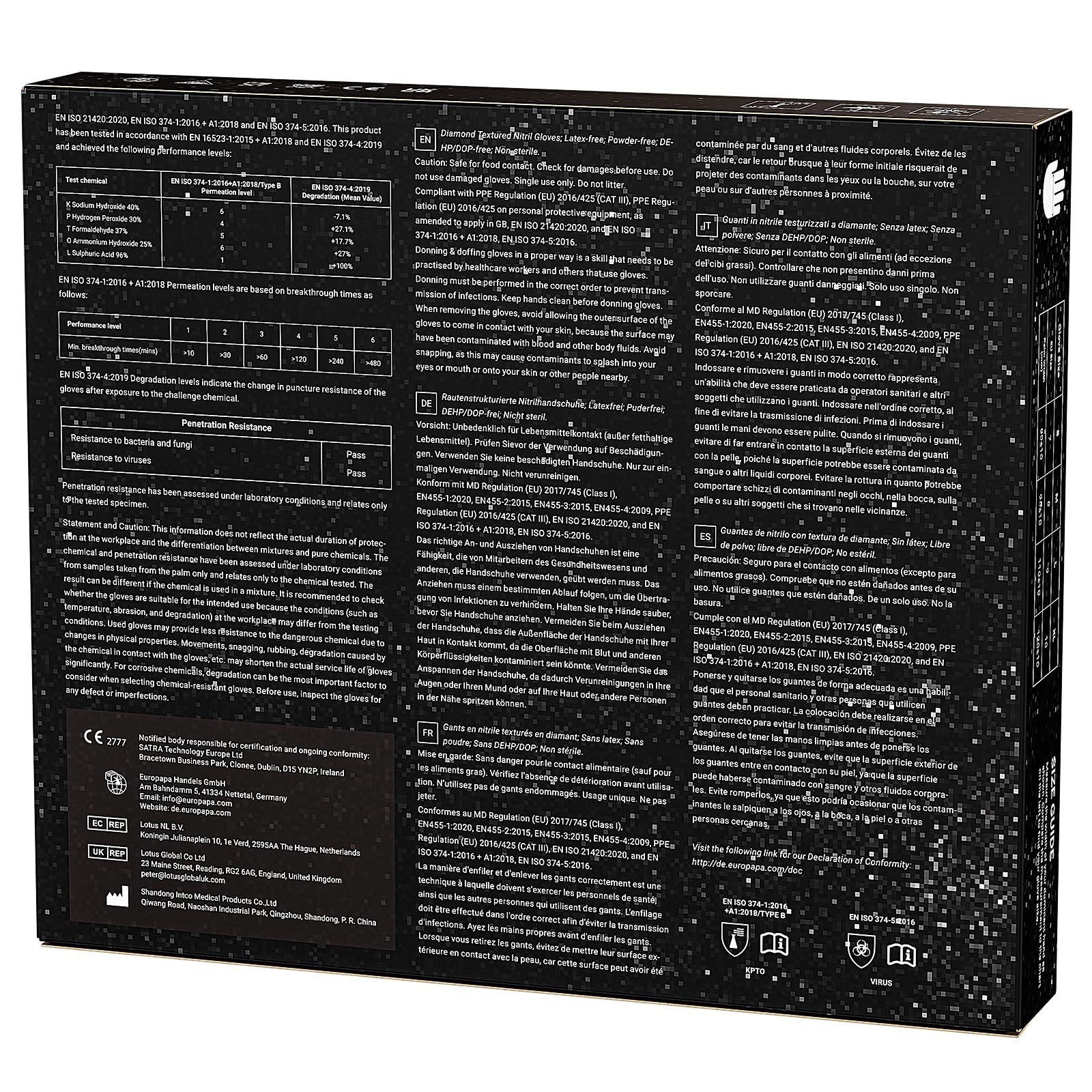 EUROPAPA Einweghandschuhe Nitril-Handschuhe Medical Einmalhandschuhe Untersuchungshandschuhe (extra Dicke Nitrilhandschuhe Diamant Grip, 50-St., unsteril latexfrei disposible gloves) Resistente al taglio, antistrappo, senza lattice, senza talco