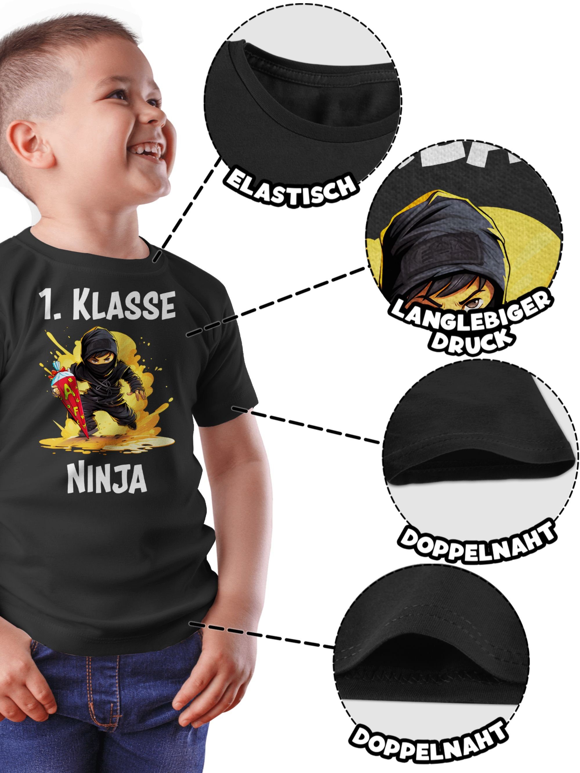 Einschulung T-Shirt 01 Schulanfang Junge 1. Schulanfang Klasse Ninja Schulkind Erste Shirtracer Schwarz Einschulung Geschenke