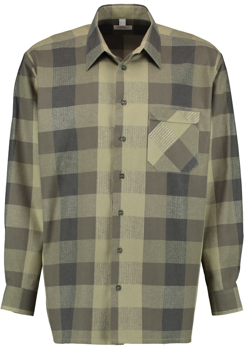 Condor Langarmhemd Ukomy 90cm langes Herren Flanell Langarmhemd mit aufgesetzter Brusttasche