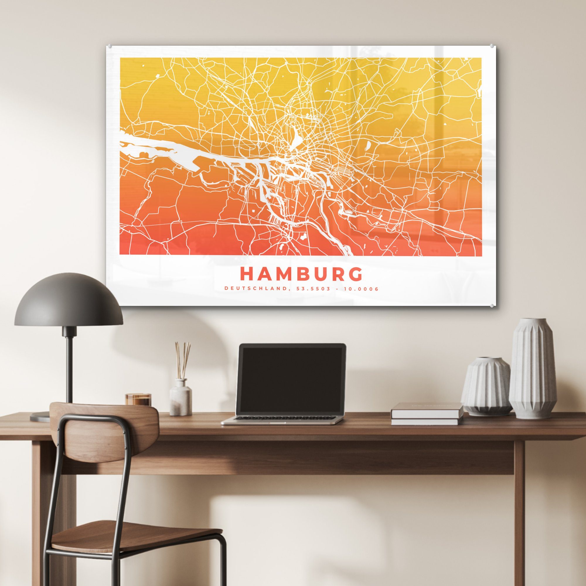 (1 Schlafzimmer Hamburg Deutschland, Acrylglasbild MuchoWow Acrylglasbilder Wohnzimmer & - Stadtplan - St),