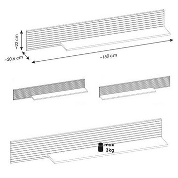 Lomadox Wohnwand HUNTER-61, (3-St), weiß matt Eiche gerillt Highboard Lowboard 200cm Wandregal modern