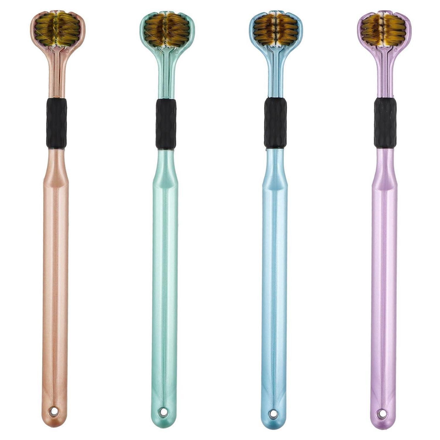 LuxusKollektion Zahnbürste 4er-Set Zahnbürste mit Zungenschaber, 4 Farben