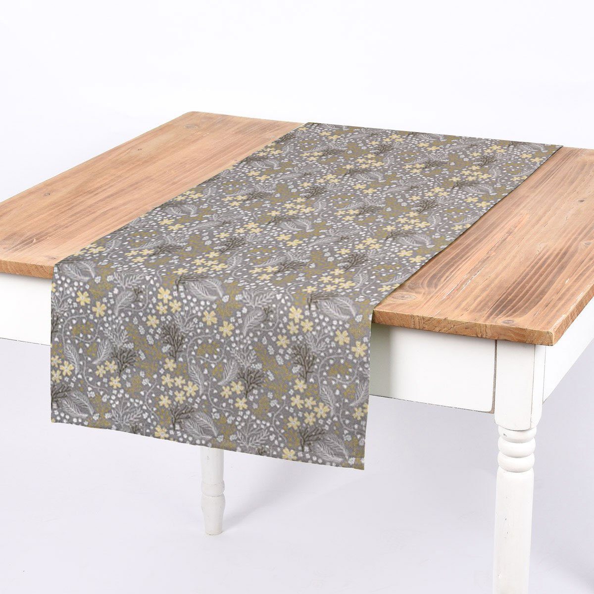 SCHÖNER LEBEN. Tischläufer SCHÖNER LEBEN. Tischläufer Blumen Gräser grau gelb 40x160cm, handmade