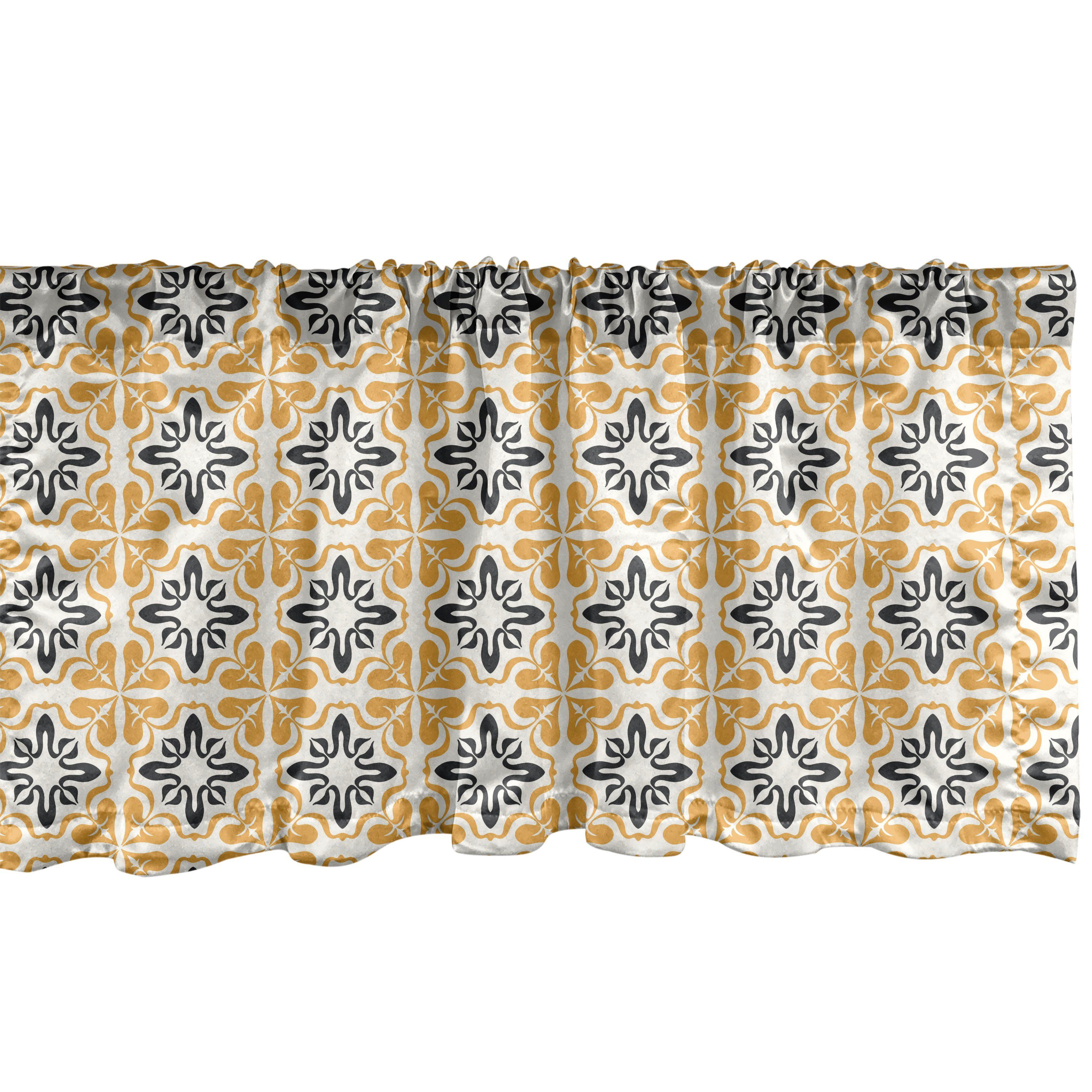 Scheibengardine Vorhang Volant für Küche Schlafzimmer Dekor mit Stangentasche, Abakuhaus, Microfaser, Mosaik Mittelmeer-Blumen-Formen