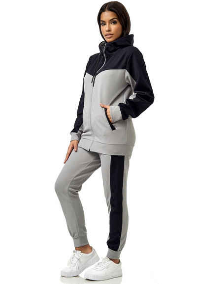 L.gonline Freizeitanzug Damen Trainingsanzug, Jogginganzug mit Kapuzenjacke, 0986 (Kapuzenjacke mit Reißverschluss, Hose, 2-tlg), Fitness Freizeit Casual