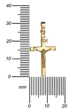 JEVELION Kreuzkette Kruzifix Kreuz Anhänger 585 Gold (Goldanhänger, für Damen und Herren), Mit Panzerkette vergoldet- Länge wählbar 36 - 70 cm.