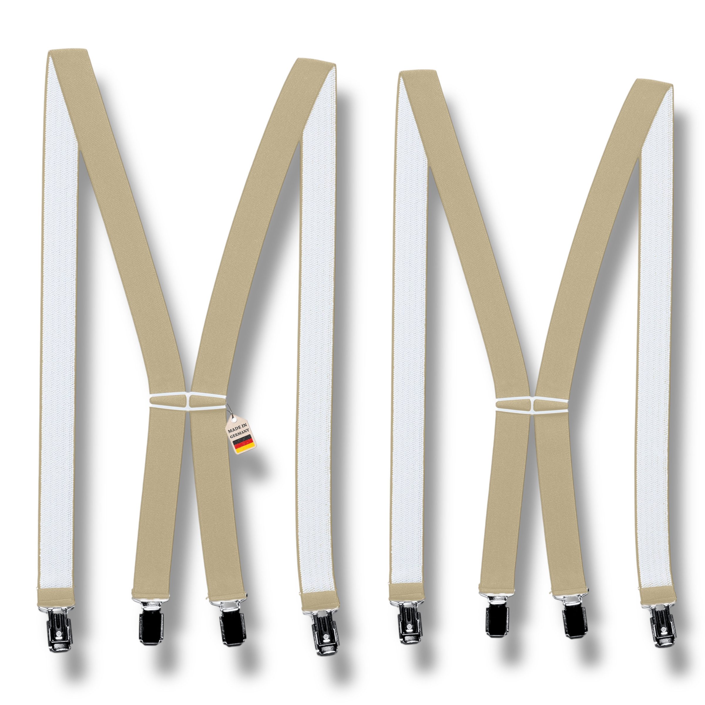 ZUKUNFTSENKEL Hosenträger 2er Pack schmal 2,5cm breite, 4 starke Clips Beige (X-Form Für Damen und Herren) Deutsche Herstellung, Elastisch