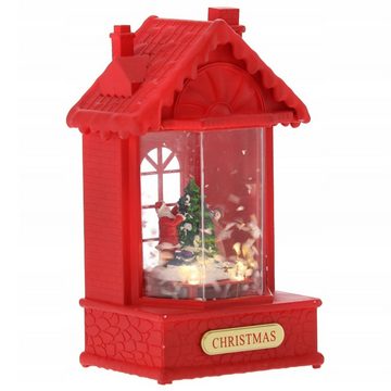 Sarcia.eu LED Laterne Weihnachts-LED-Laterne, rotes Haus, Spieldose 12x9x19,5cm
