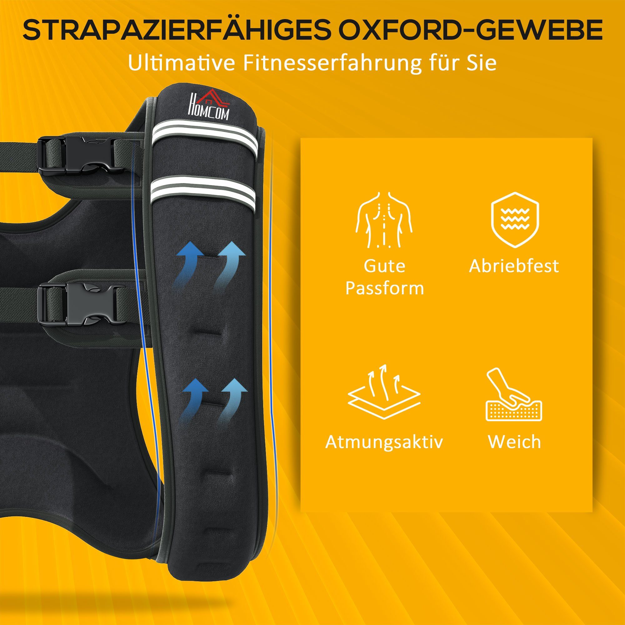 HOMCOM Gewichtsweste Weight Vest Krafttrainning Oxford-Gewebe Metallsand Schwarz 40 x 35 cm, (Krafttrainning Mann,Frau, 1-tlg., 5 kg verstellbar für Gewicht Tranning), Schwarz 40 x 35 cm