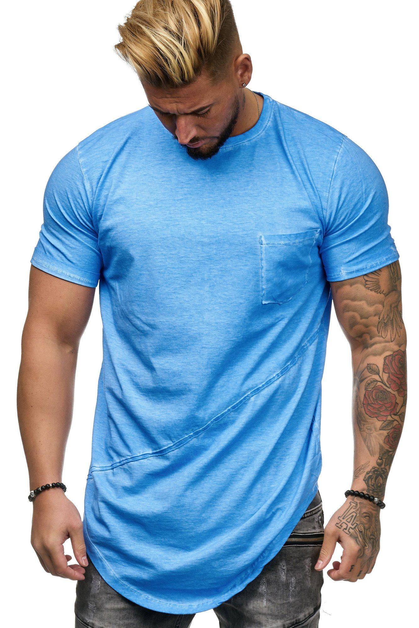 OneRedox T-Shirt 9032C (Shirt Polo Kurzarmshirt Tee, 1-tlg., im modischem Design) Fitness Freizeit Casual Blau