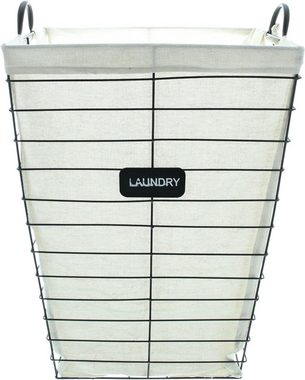 Dekoleidenschaft Wäschekorb "Laundry" aus Metall in matt-schwarz, mit Canvas Stoffeinsatz in beige, 43x33x61 cm, Wäschesammler minimalistisch, Wäschebox tragbar