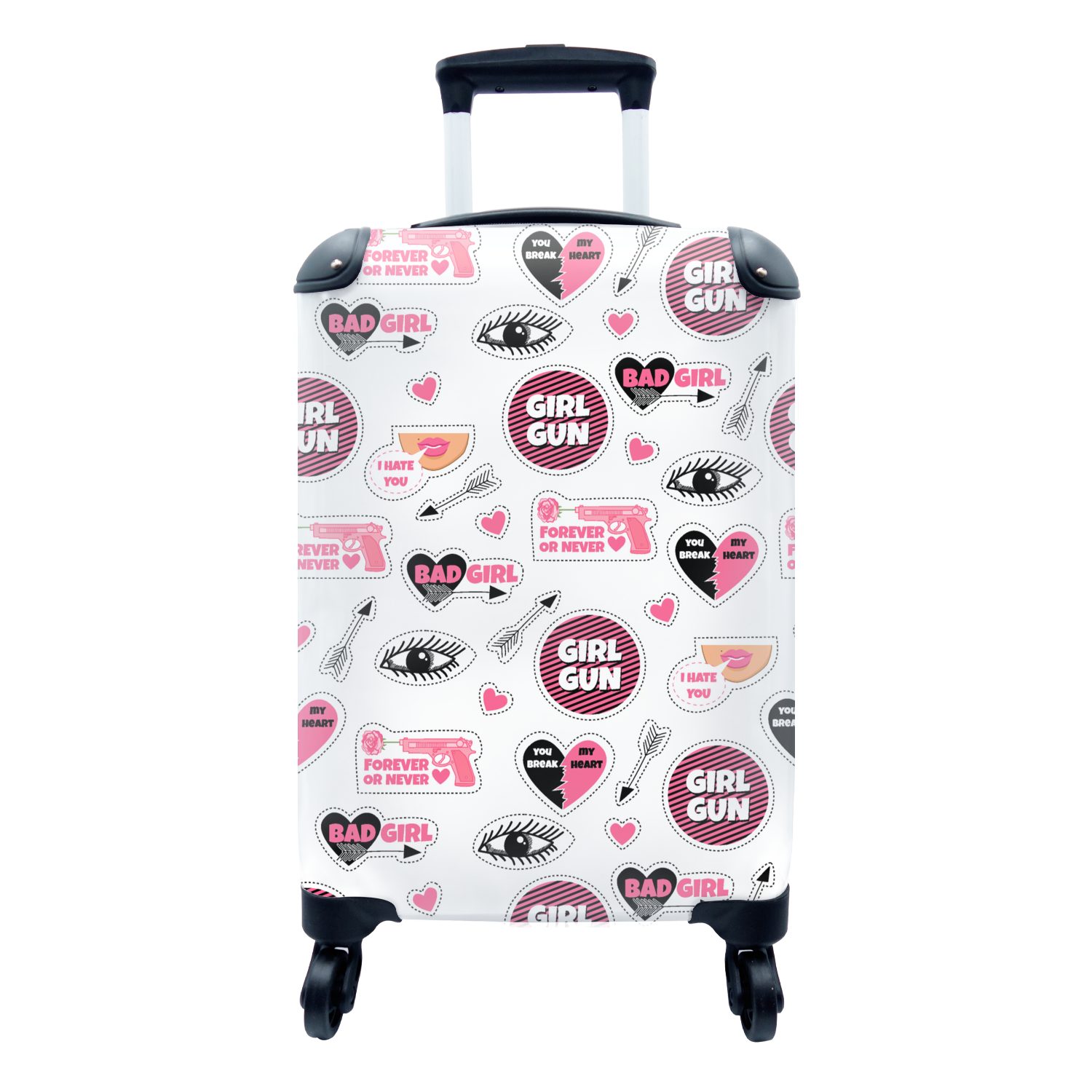 MuchoWow Handgepäckkoffer Mädchen - Rosa - Herzen - Design, 4 Rollen, Reisetasche mit rollen, Handgepäck für Ferien, Trolley, Reisekoffer