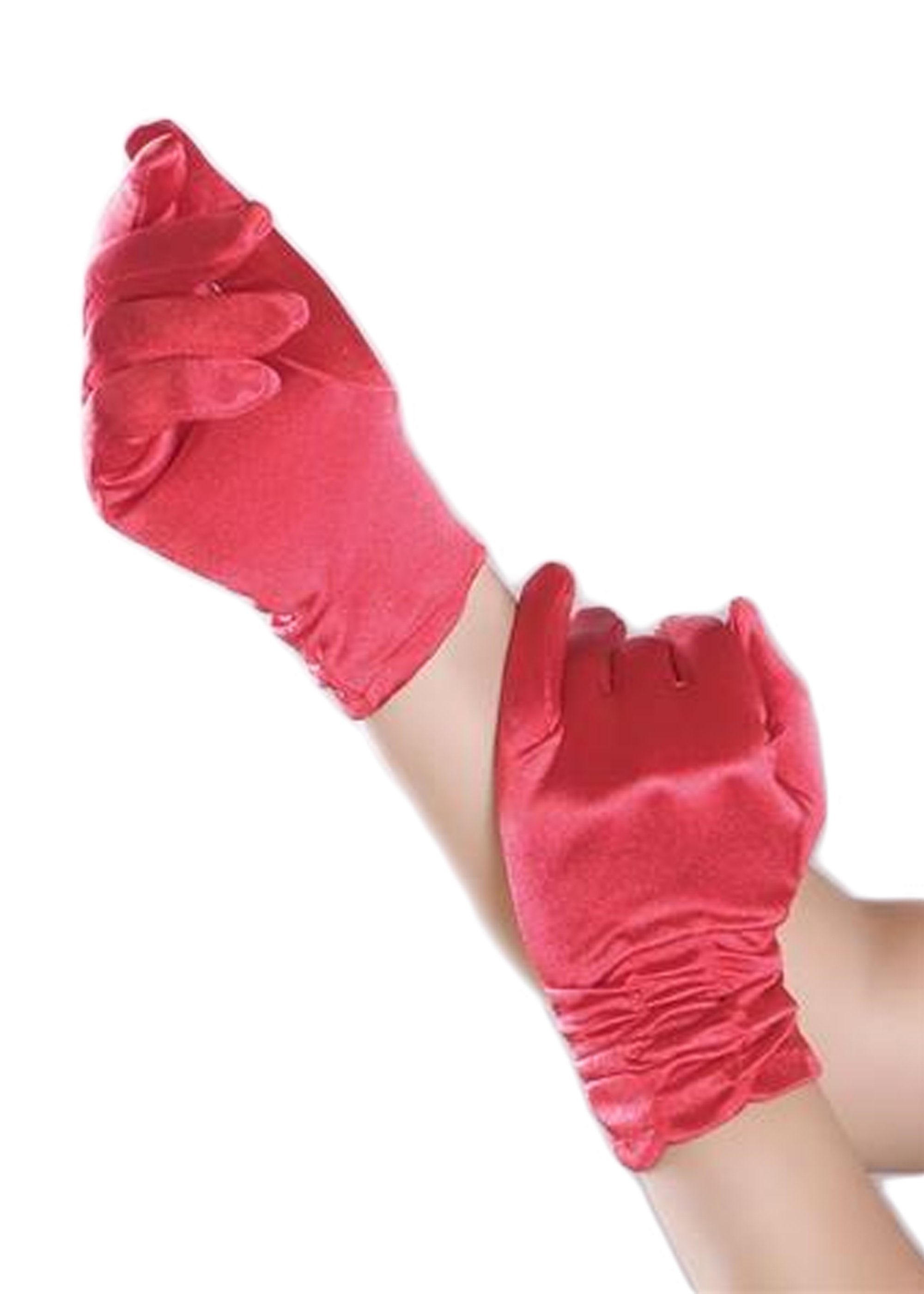Family Trends Abendhandschuhe Handschuhe Satin-Look Raffung Damen kurz mit im dehnbar Satin rot