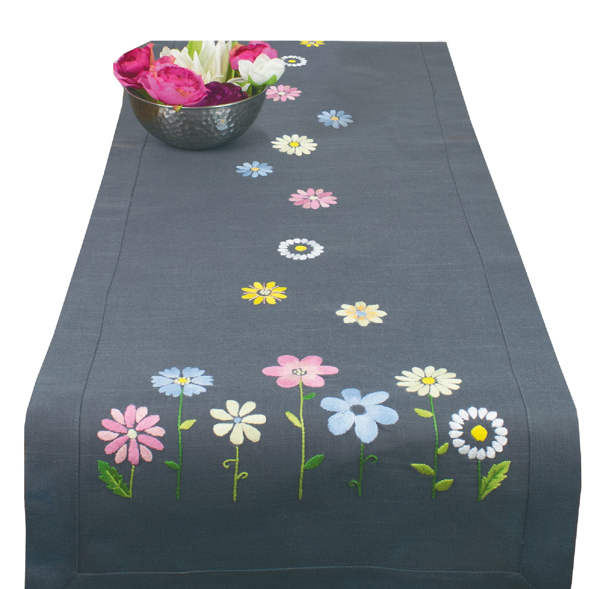 Delindo Lifestyle Kreativset Handarbeits-Stickpackung - Sticken im Spannstich - Blumenwiese, Sticktechnik: Spannstich