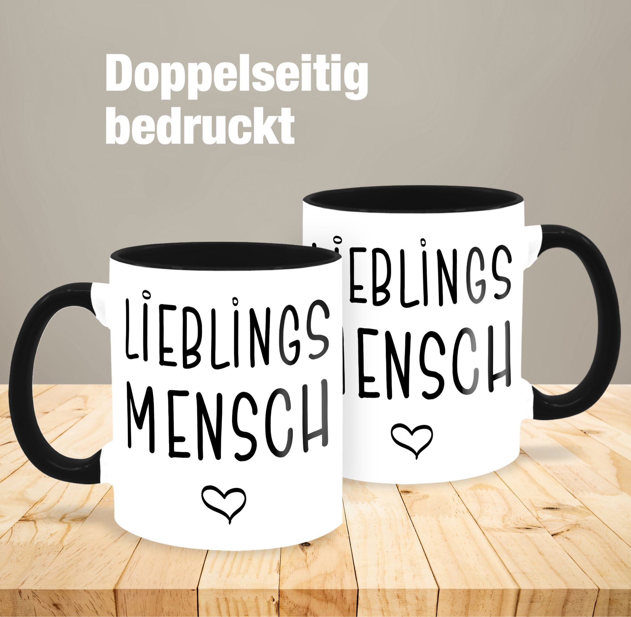 3 Keramik, Lieblingsmensch, Shirtracer Pärchen Schwarz Tasse