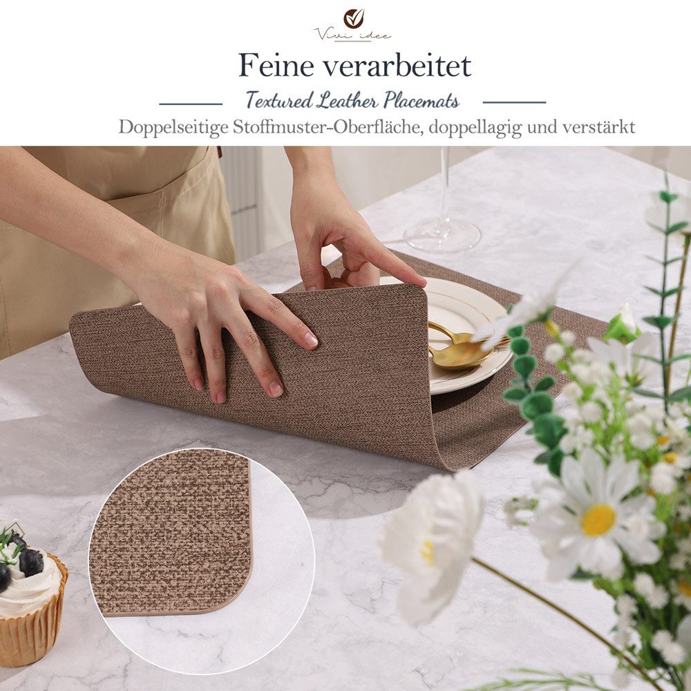 Vivi Idee Platzset Tischset Tischmatte Kunstleder, abwischbar wasserdicht Anti-Rutsch, Hitzebeständig beidseitig, 45 x 30 cm, 4er Set