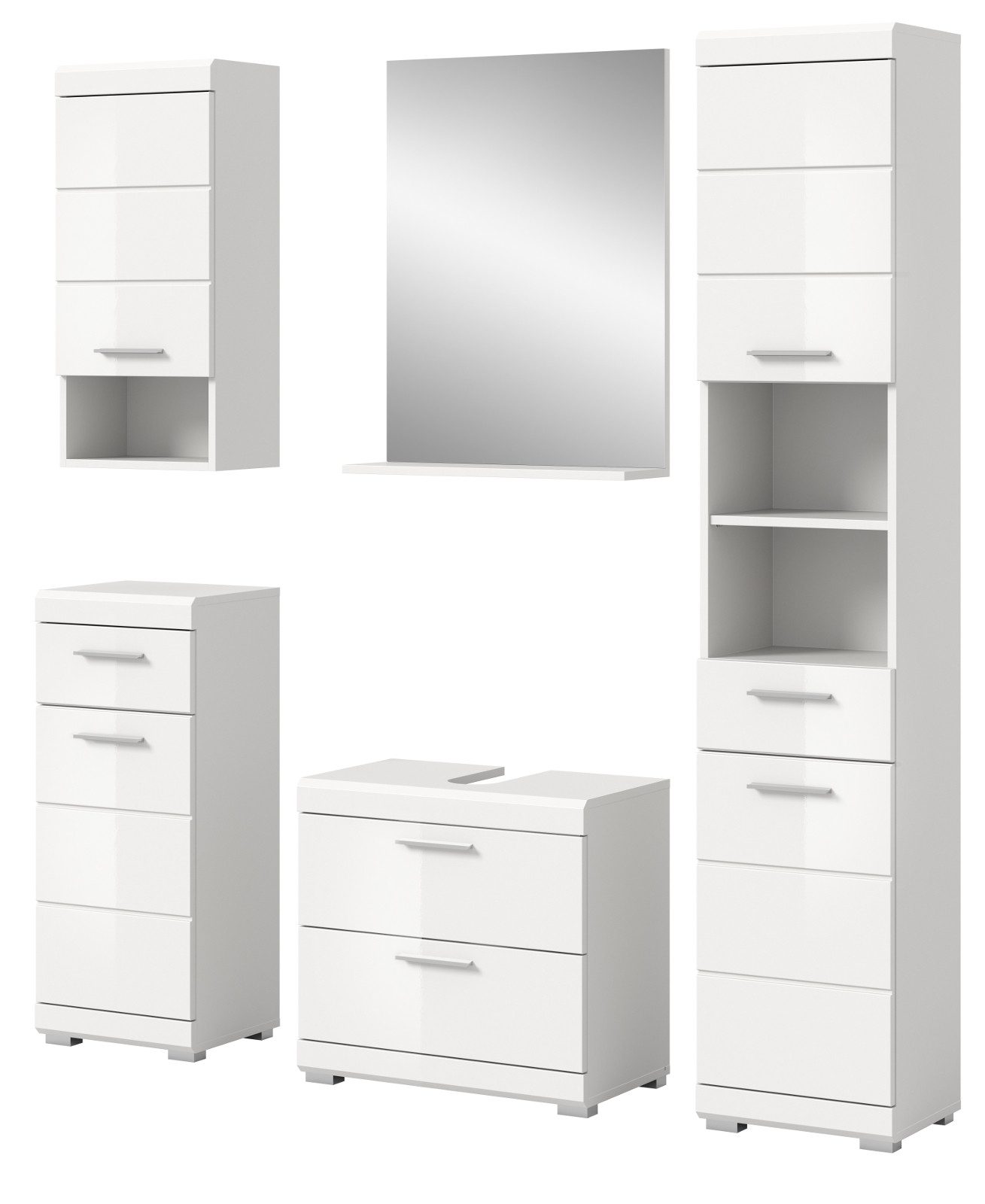 Inn.Furn Badmöbel-Set Shawn, (in weiß Hochglanz, 5-St., Badkombination 164 x 191 cm), mit viel Stauraum