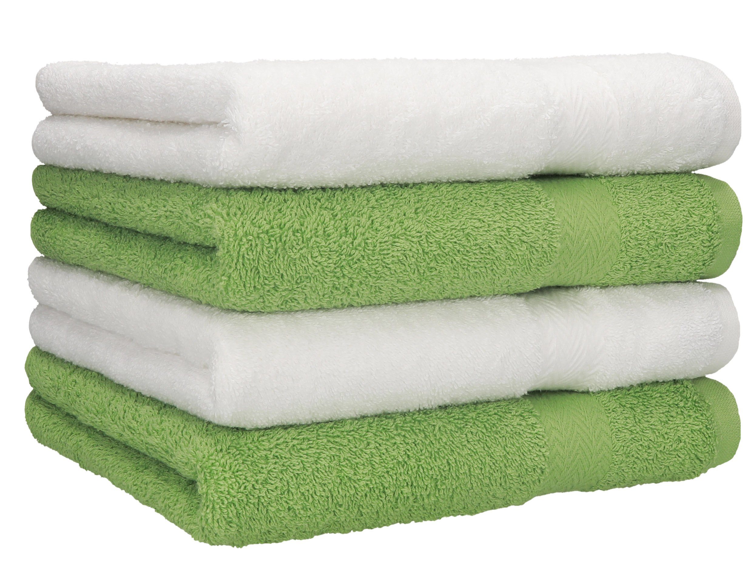 Betz Handtücher 4 Stück Handtücher Premium 4 Handtücher Farbe weiß und apfelgrün, 100% Baumwolle