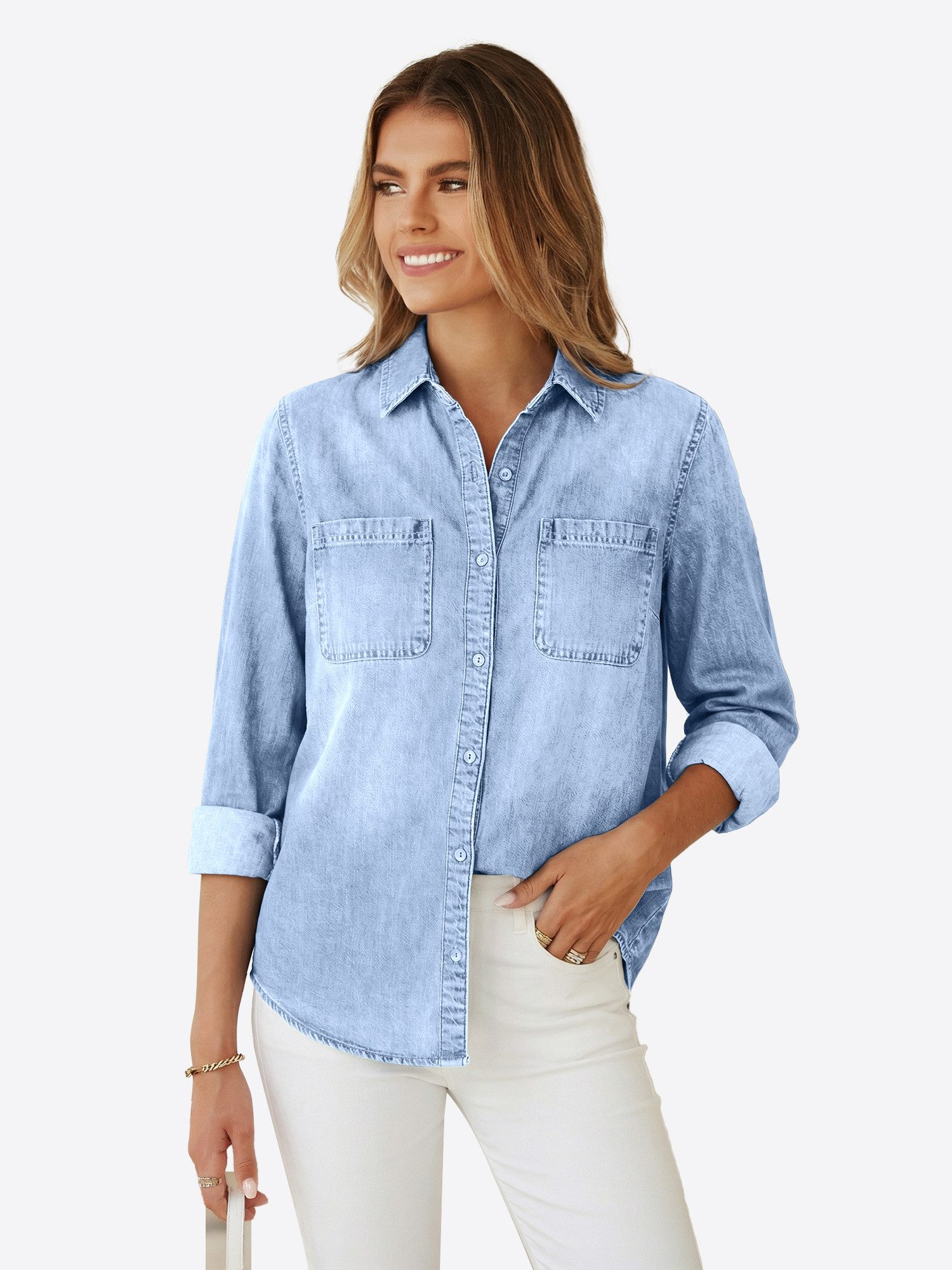 Imily Bela Jeansbluse Damen Lässige Boyfriend Jeansjacke (Packung, 1-tlg., 1per-Pack) aus Baumwolle – Bild 5 von 5