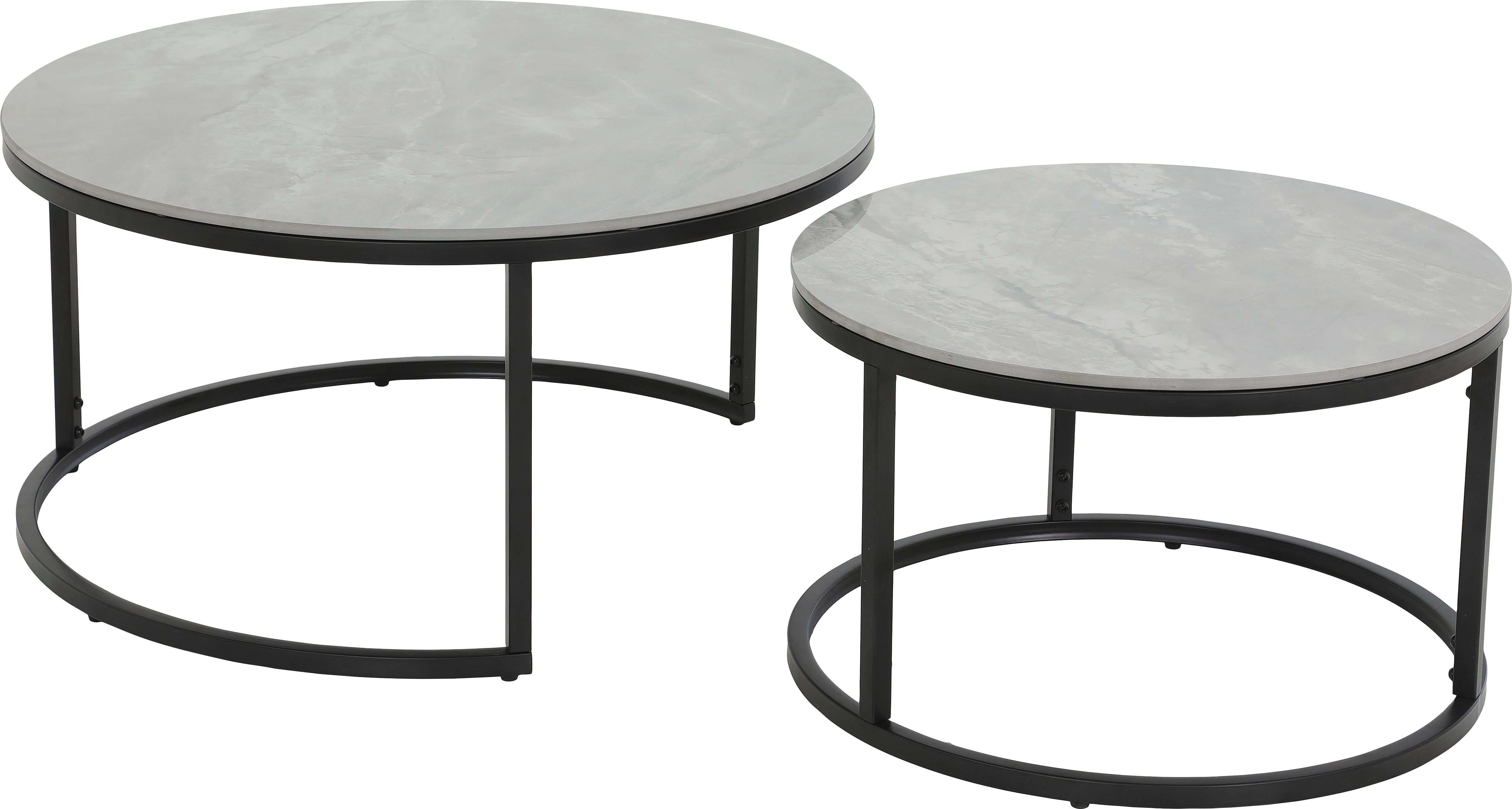 HELA Satztisch LUIS, Couchtisch rund (Set, 2-St), 2er Set, 12mm Sinterstein; Marmoroptik, Boho Wohnzimmertisch