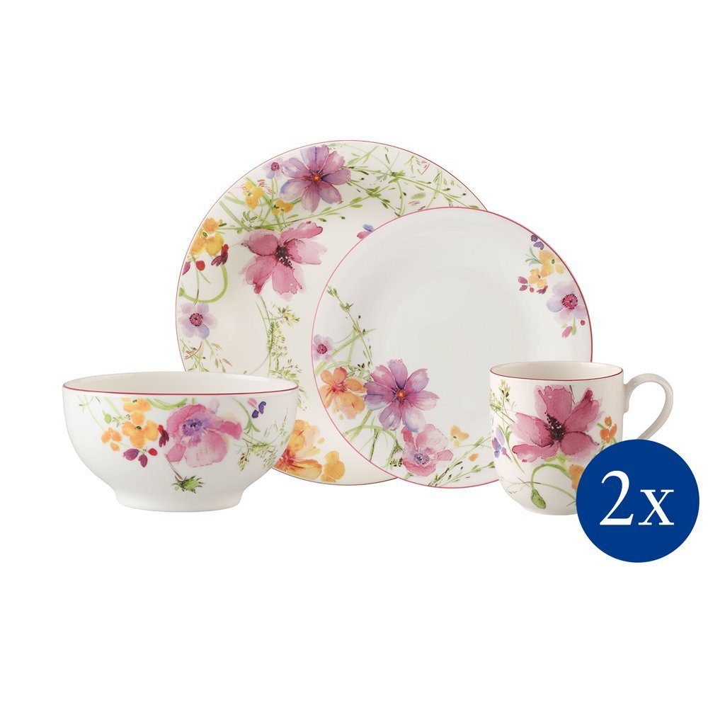 Villeroy & Boch Geschirr-Set Mariefleur Basic Starter-Set 8-teilig (8-tlg), 2 Personen, Porzellan