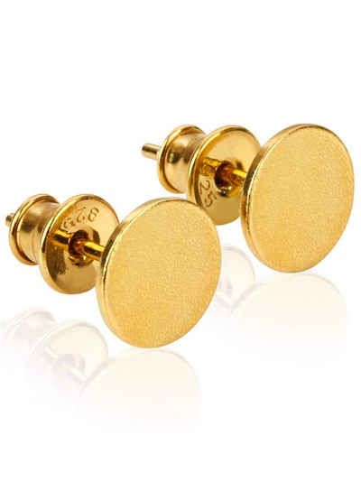 modabilé Paar Ohrstecker Ohrringe VIRGIN 8mm, Damen Kreis Ohrschmuck Vergoldet, Gold poliert klein flach rund, Sterling Silber 925, Made in Europe