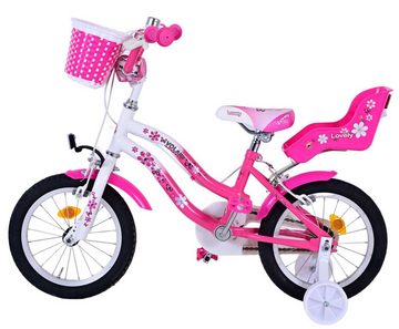 Volare Kinderfahrrad Lovely 14 Zoll - Rosa Weiß - Zwei-Hand-Bremsen, 3,5 - 5 Jahre, 85% zusammengebaut, Stahlfelge