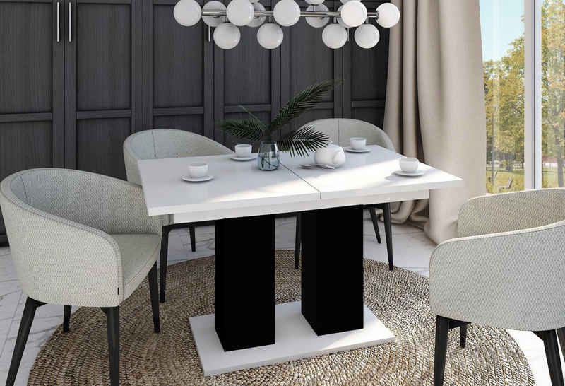 designimpex Esstisch Design Tisch DE-1 Weiß Hochglanz - Schwarz matt ausziehbar 130 bis 170