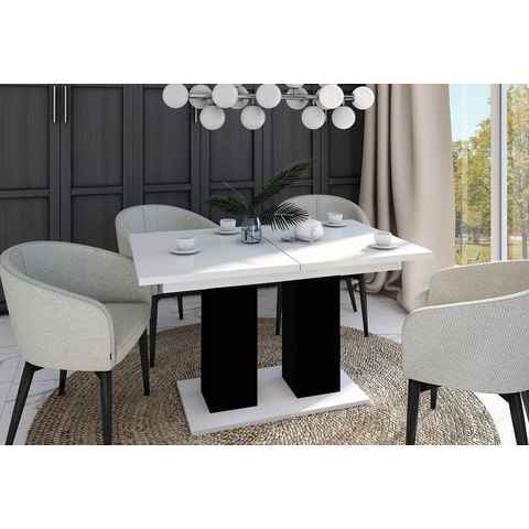 designimpex Esstisch Design Tisch DE-1 Weiß Hochglanz - Schwarz matt ausziehbar 130 bis 170