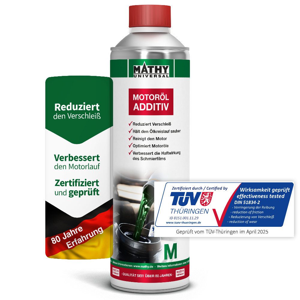 MATHY Öl-Additiv MATHY-M Motoröl-Additiv 500 ml, 0,5 l, (1-St) Langfristiger Verschleißschutz für Verbrennungsmotoren